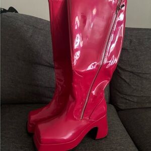 Stylish Pink/Red Knee-High Boots